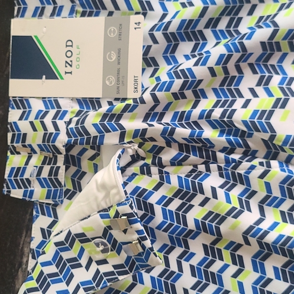 NWT IZOD Golf Skort. Size 14. Pockets  Blues/White/Lime Side Zip. UPF-15 - Picture 6 of 10